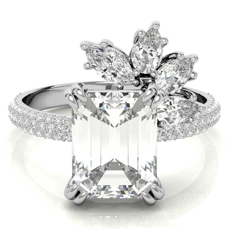 Unique Pave Moissanite Engagement Ring with Pear and Marquise Acce