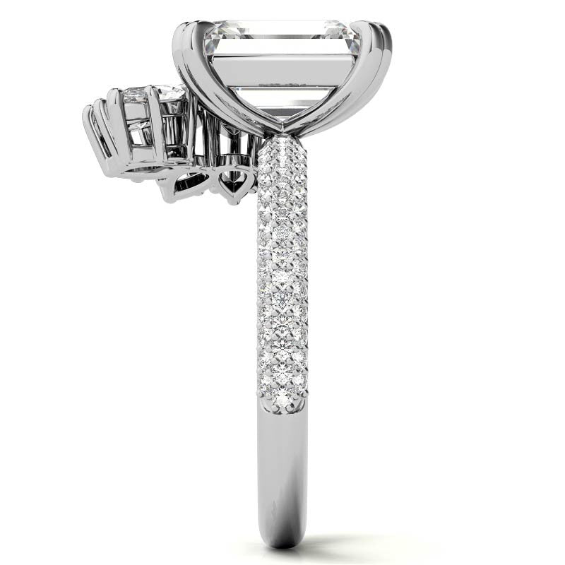 Unique Pave Moissanite Engagement Ring with Pear and Marquise Acce