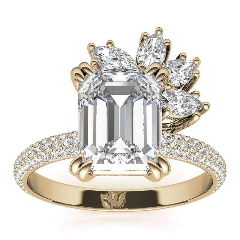 Unique Pave Moissanite Engagement Ring with Pear and Marquise Acce