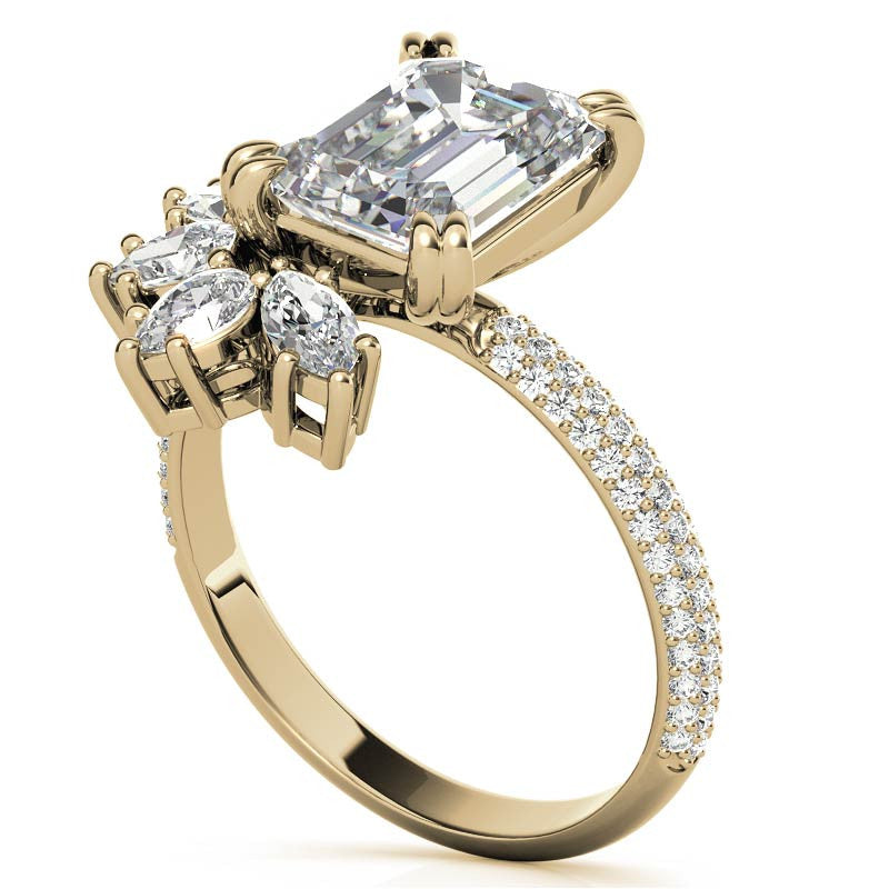 Unique Pave Moissanite Engagement Ring with Pear and Marquise Acce