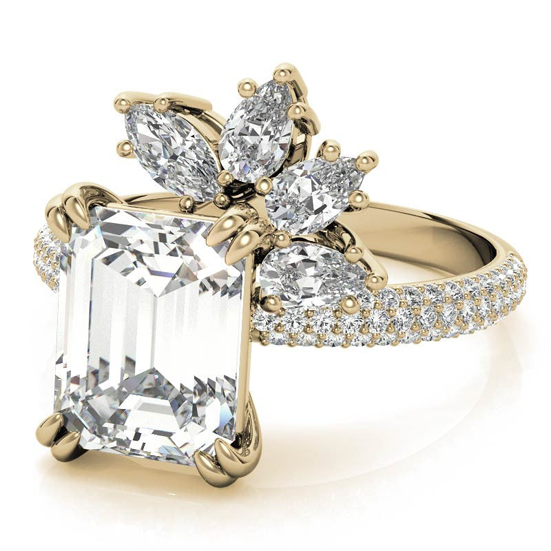 Unique Pave Moissanite Engagement Ring with Pear and Marquise Acce