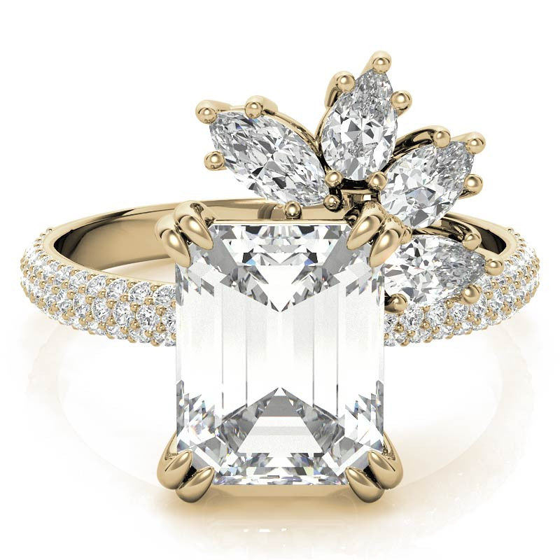 Unique Pave Moissanite Engagement Ring with Pear and Marquise Acce