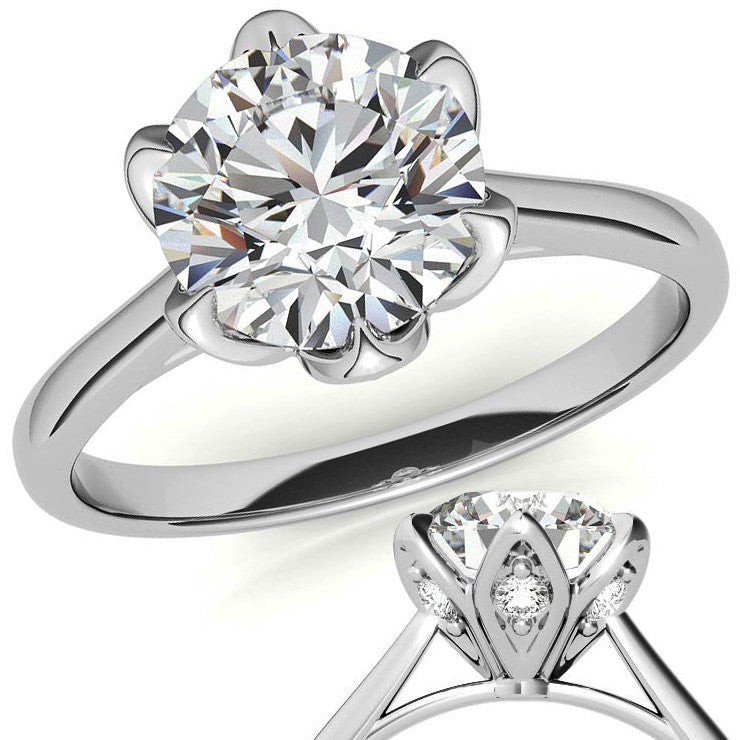 Round 6-Prong Accented Cathedral Moissanite Solitaire Ring with