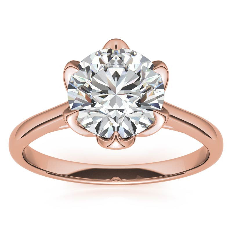 Round 6-Prong Accented Cathedral Moissanite Solitaire Ring with