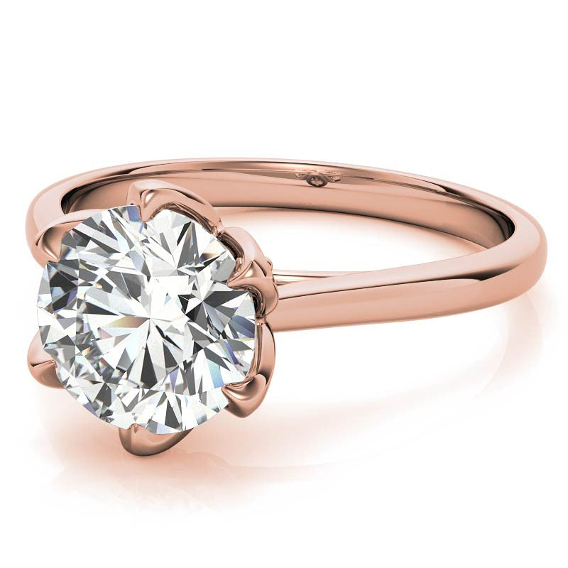 Round 6-Prong Accented Cathedral Moissanite Solitaire Ring with
