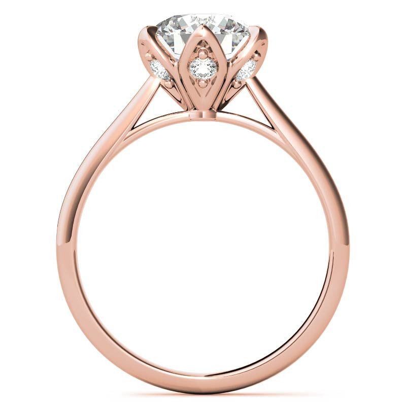Round 6-Prong Accented Cathedral Moissanite Solitaire Ring with