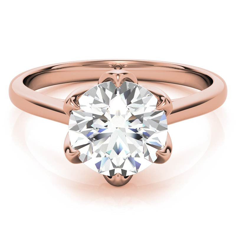 Round 6-Prong Accented Cathedral Moissanite Solitaire Ring with