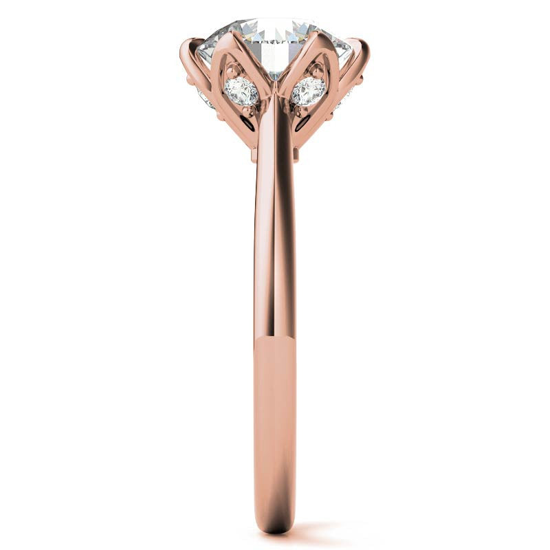 Round 6-Prong Accented Cathedral Moissanite Solitaire Ring with
