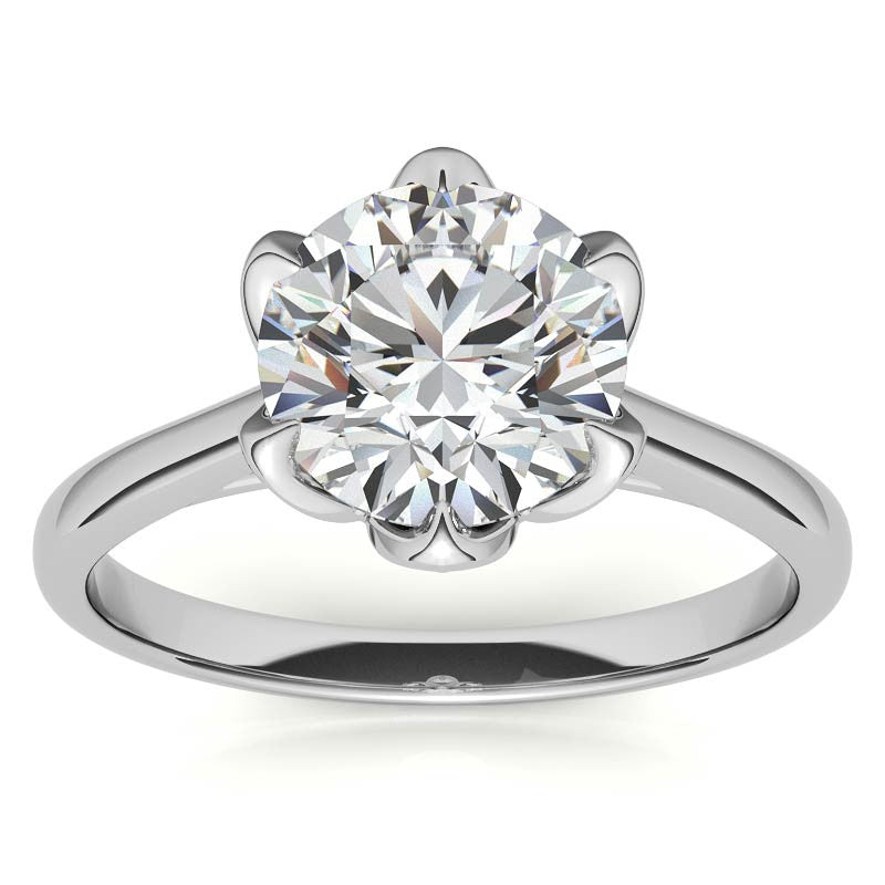Round 6-Prong Accented Cathedral Moissanite Solitaire Ring with