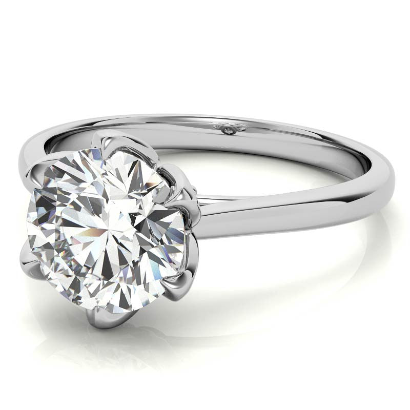 Round 6-Prong Accented Cathedral Moissanite Solitaire Ring with