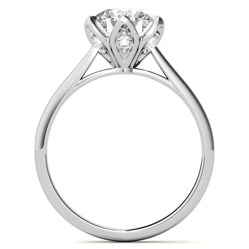 Round 6-Prong Accented Cathedral Moissanite Solitaire Ring with