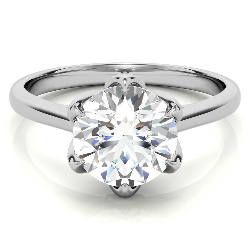 Round 6-Prong Accented Cathedral Moissanite Solitaire Ring with