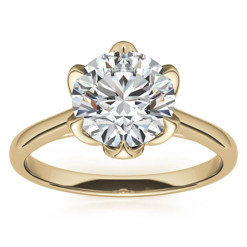 Round 6-Prong Accented Cathedral Moissanite Solitaire Ring with