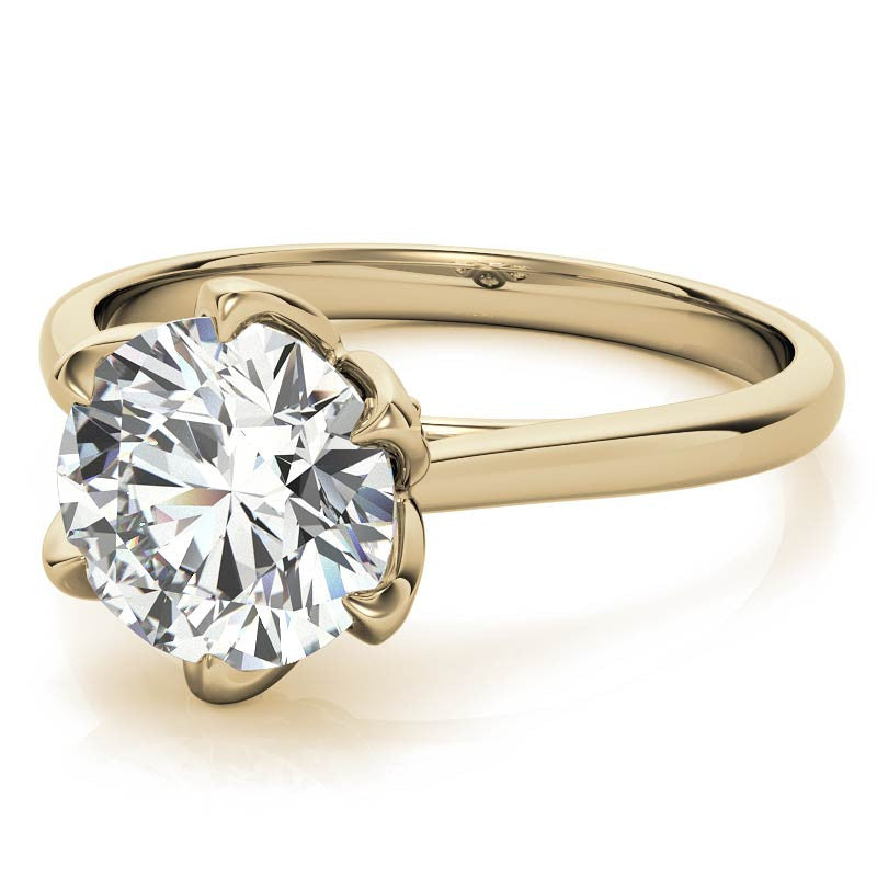 Round 6-Prong Accented Cathedral Moissanite Solitaire Ring with
