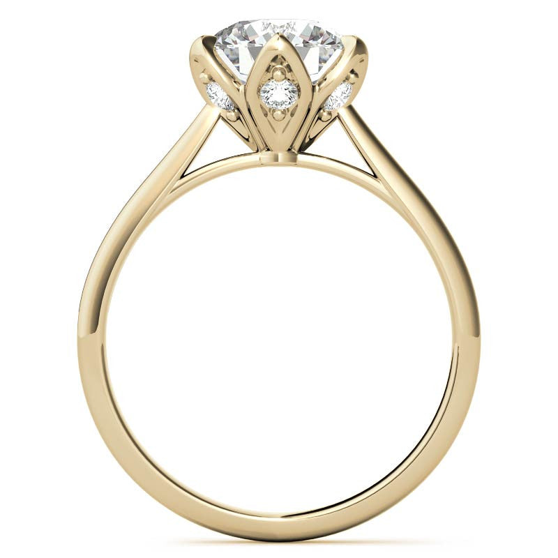 Round 6-Prong Accented Cathedral Moissanite Solitaire Ring with