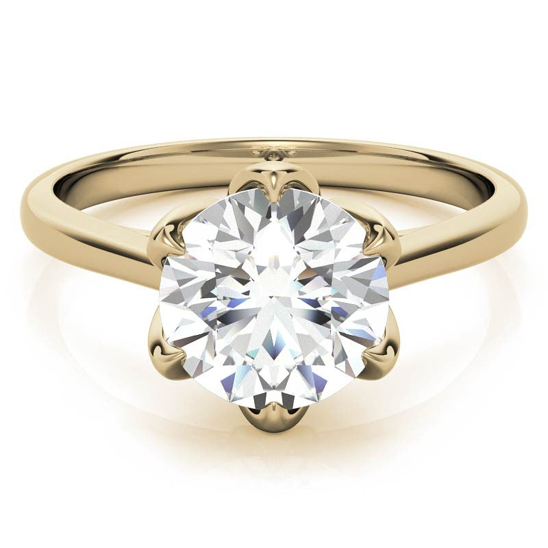 Round 6-Prong Accented Cathedral Moissanite Solitaire Ring with