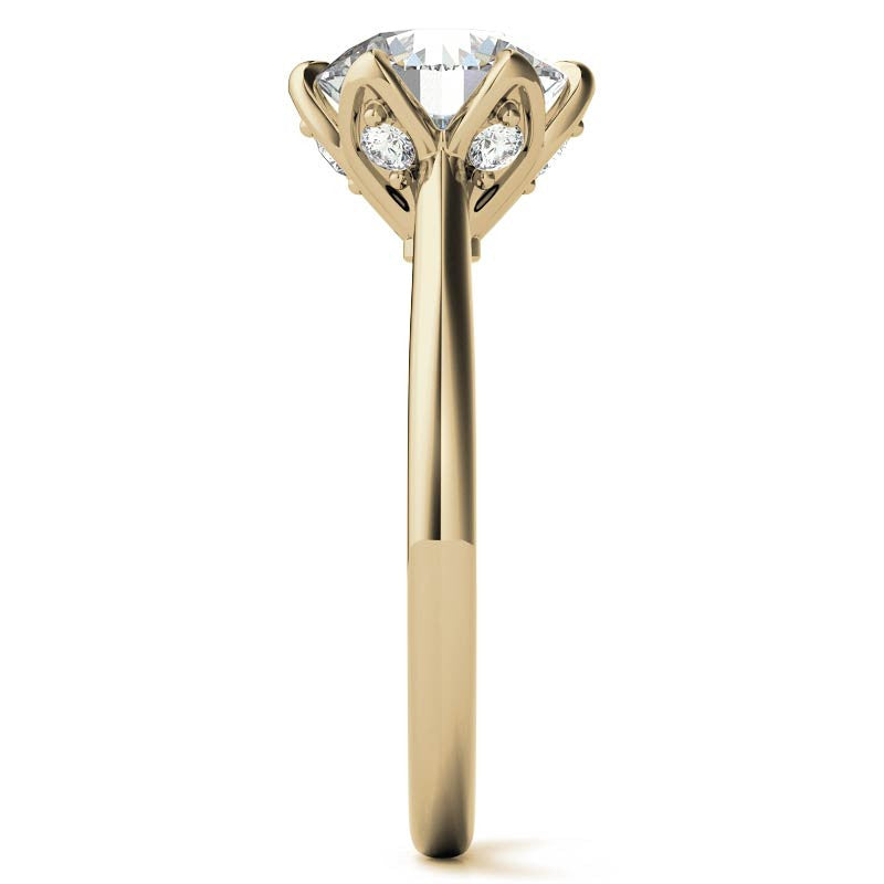 Round 6-Prong Accented Cathedral Moissanite Solitaire Ring with