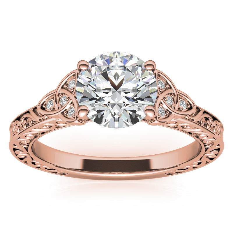 Scroll Design Round Celtic Knot Moissanite Engagement Ring