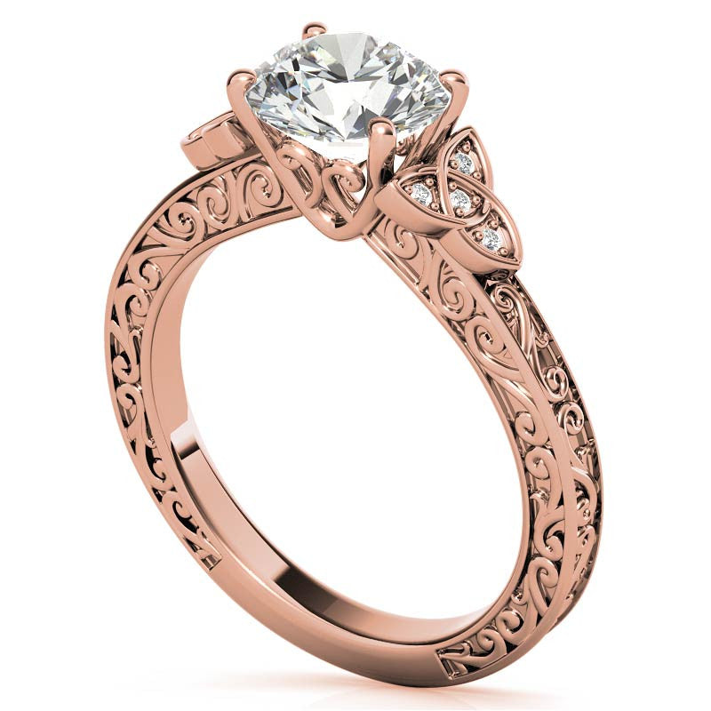 Scroll Design Round Celtic Knot Moissanite Engagement Ring
