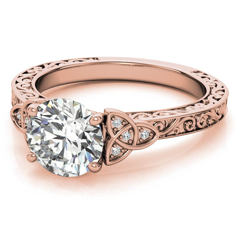 Scroll Design Round Celtic Knot Moissanite Engagement Ring