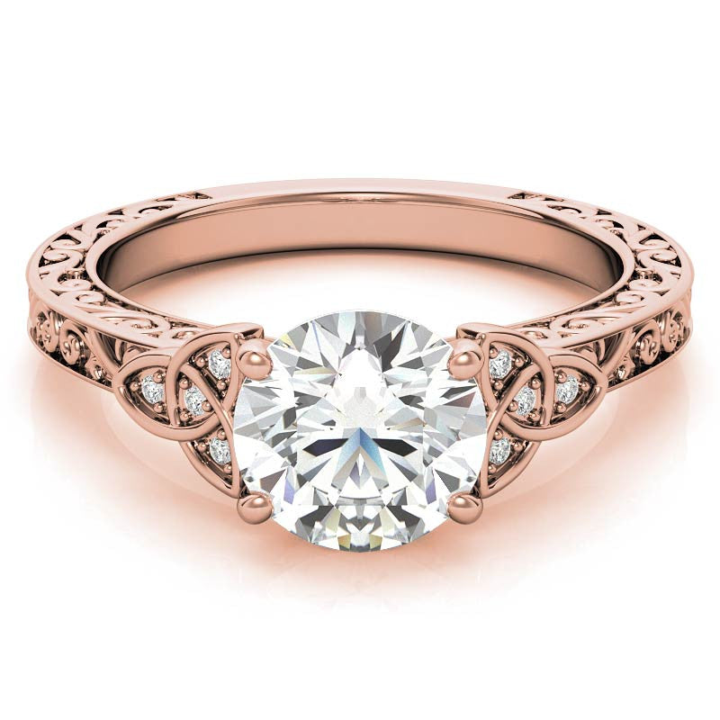 Scroll Design Round Celtic Knot Moissanite Engagement Ring