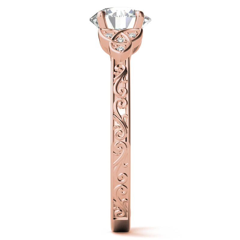 Scroll Design Round Celtic Knot Moissanite Engagement Ring