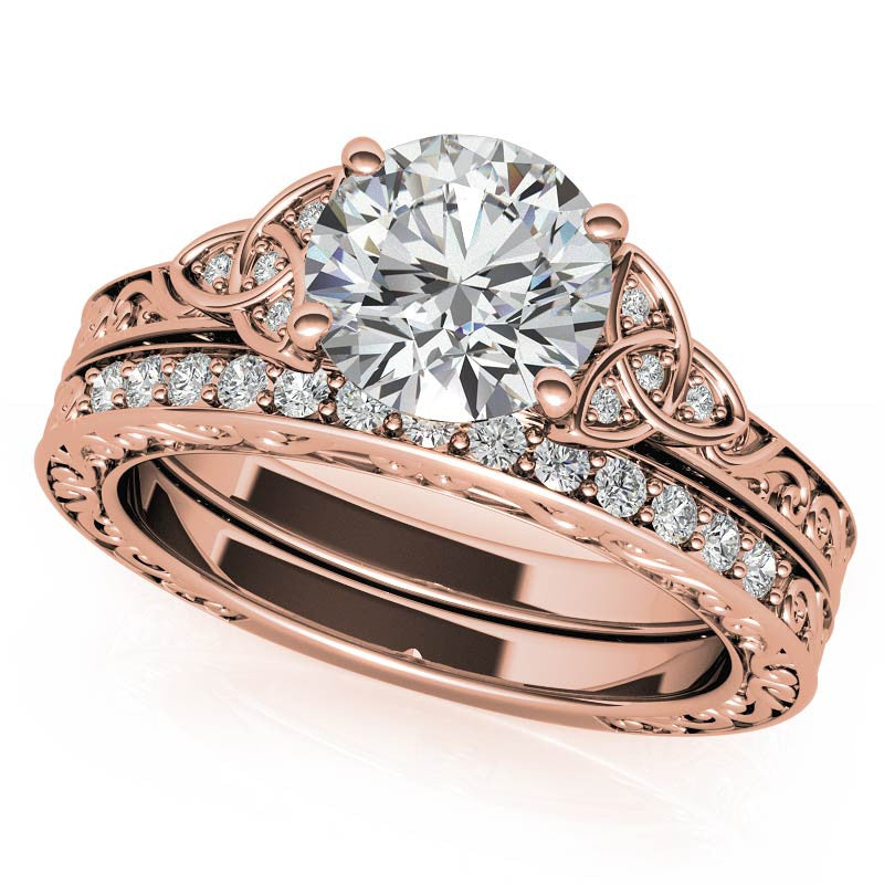 Scroll Design Round Celtic Knot Moissanite Engagement Ring