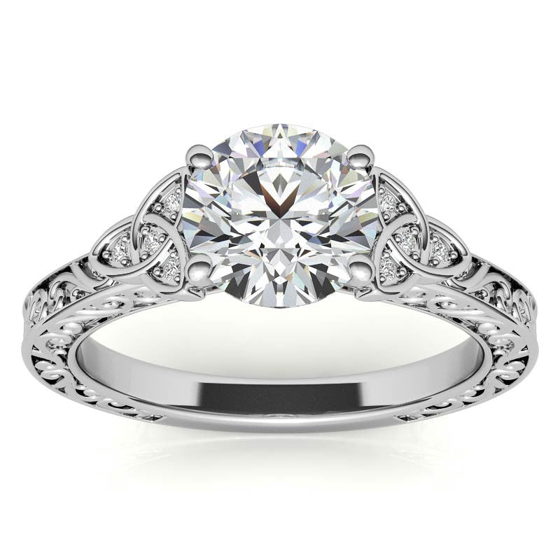 Scroll Design Round Celtic Knot Moissanite Engagement Ring
