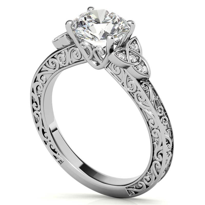 Scroll Design Round Celtic Knot Moissanite Engagement Ring