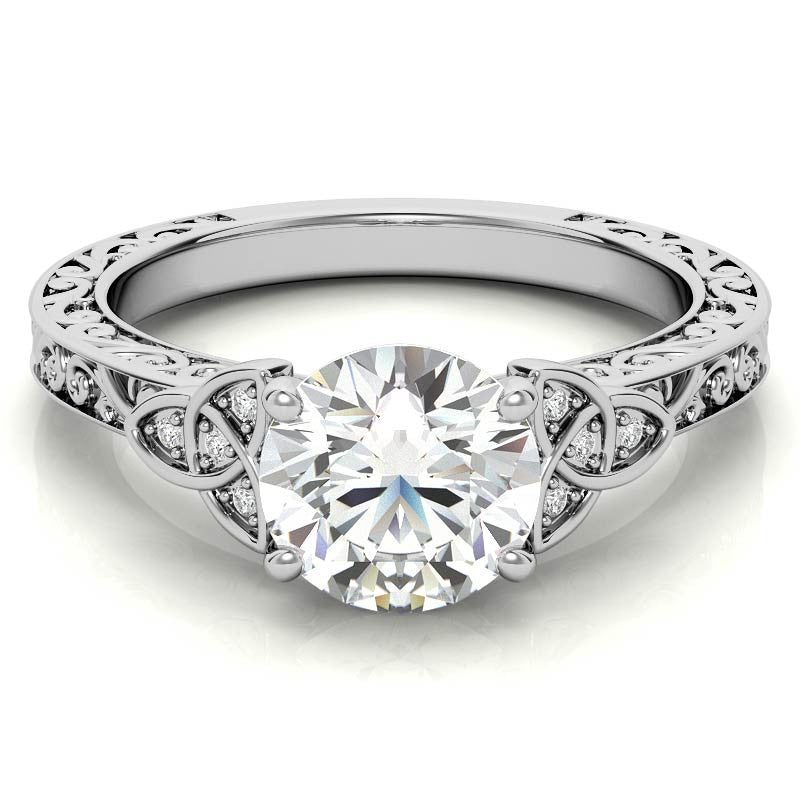 Scroll Design Round Celtic Knot Moissanite Engagement Ring