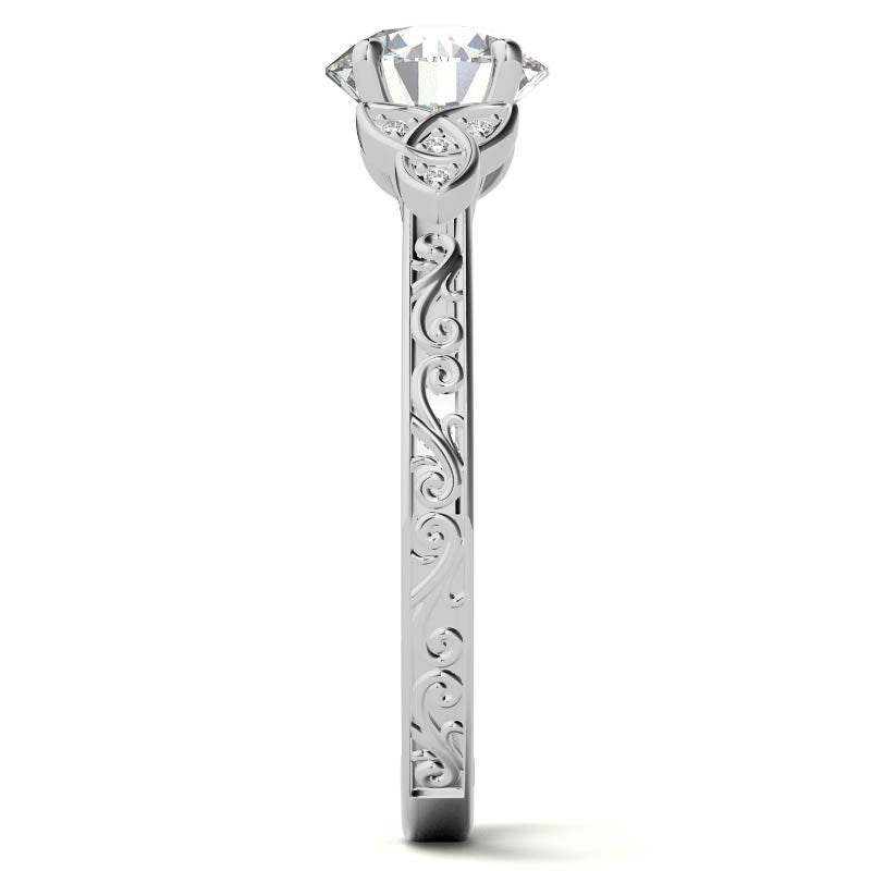 Scroll Design Round Celtic Knot Moissanite Engagement Ring