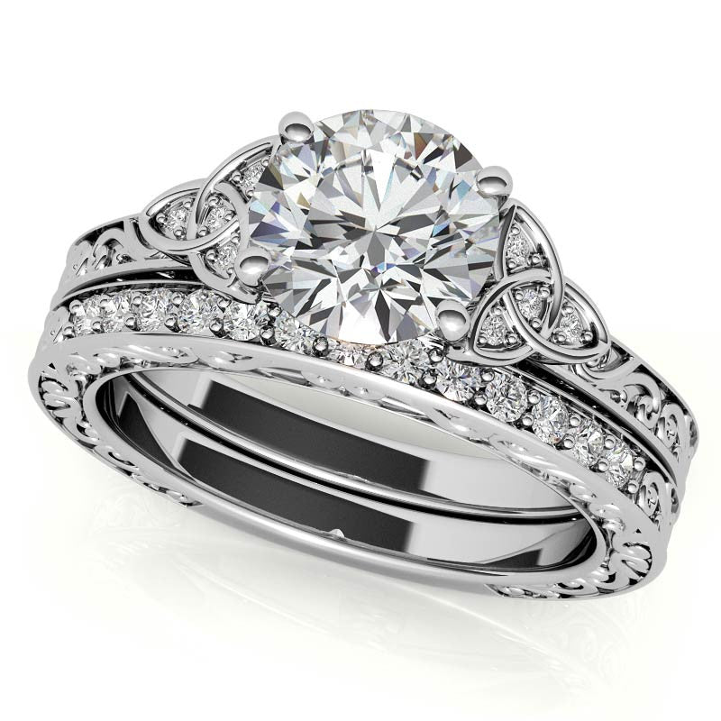 Scroll Design Round Celtic Knot Moissanite Engagement Ring