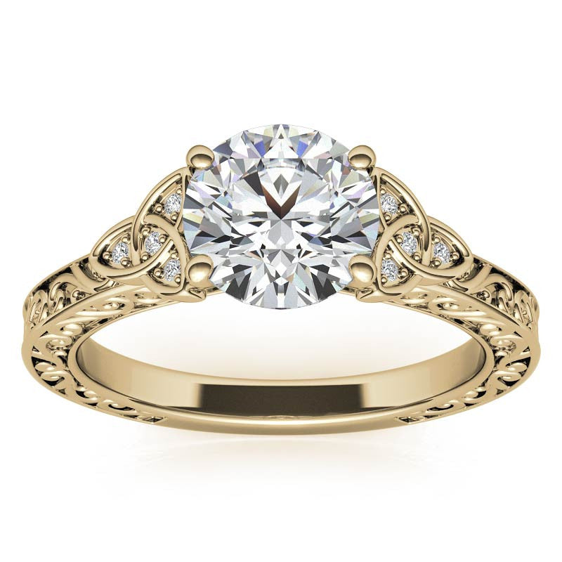 Scroll Design Round Celtic Knot Moissanite Engagement Ring