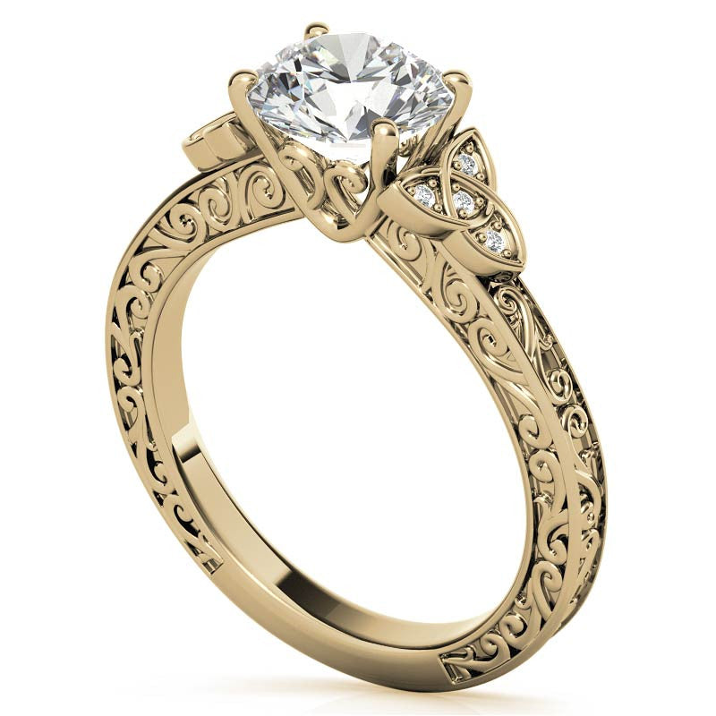 Scroll Design Round Celtic Knot Moissanite Engagement Ring
