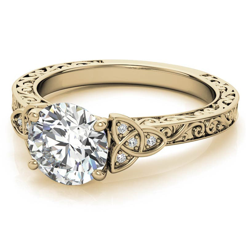 Scroll Design Round Celtic Knot Moissanite Engagement Ring