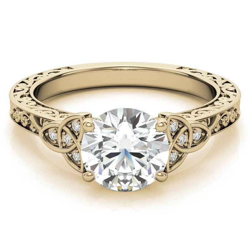 Scroll Design Round Celtic Knot Moissanite Engagement Ring