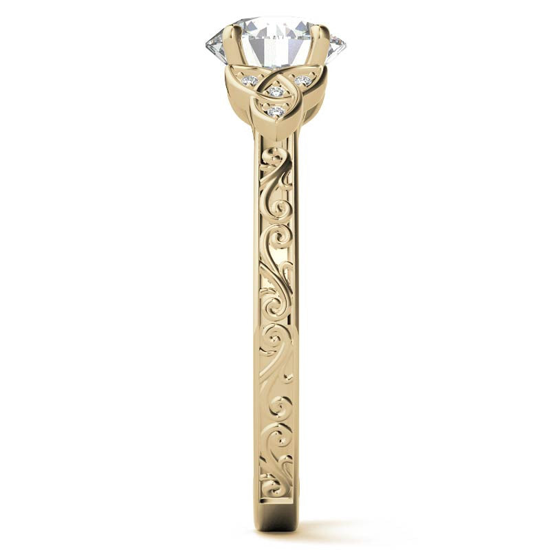 Scroll Design Round Celtic Knot Moissanite Engagement Ring
