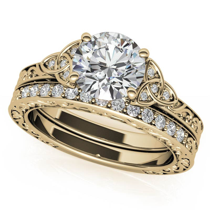 Scroll Design Round Celtic Knot Moissanite Engagement Ring