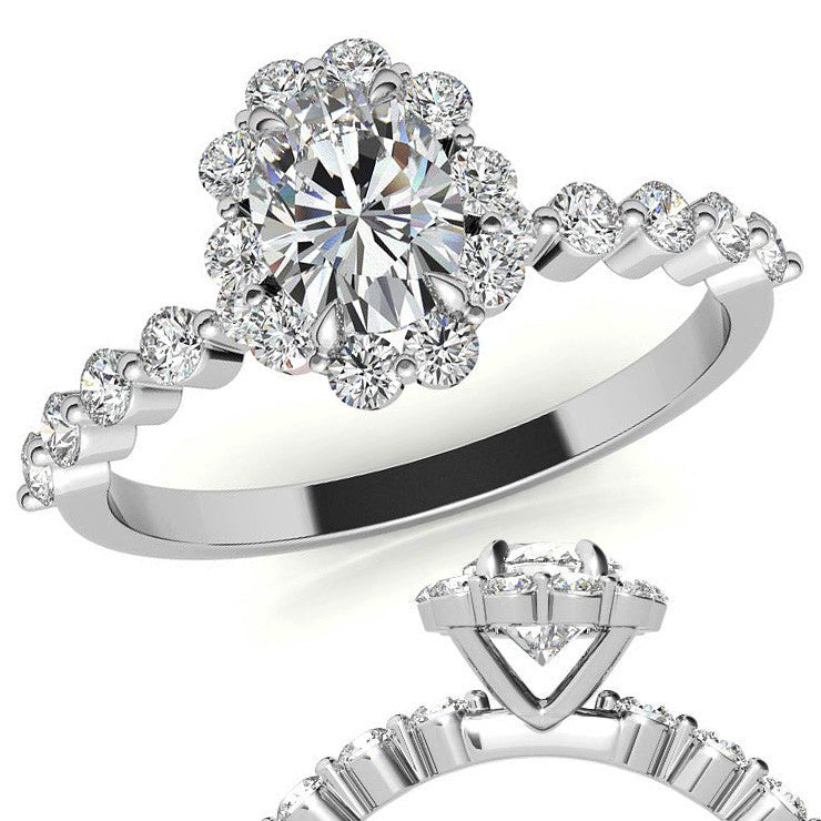 Oval Single Prong Halo Moissanite Engagement Ring