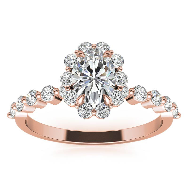 Oval Single Prong Halo Moissanite Engagement Ring