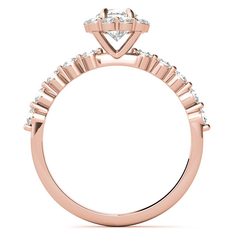 Oval Single Prong Halo Moissanite Engagement Ring