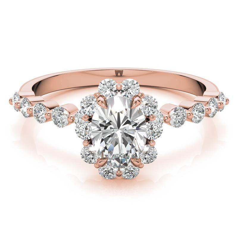 Oval Single Prong Halo Moissanite Engagement Ring