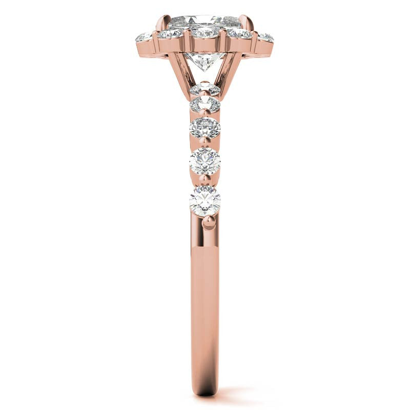 Oval Single Prong Halo Moissanite Engagement Ring