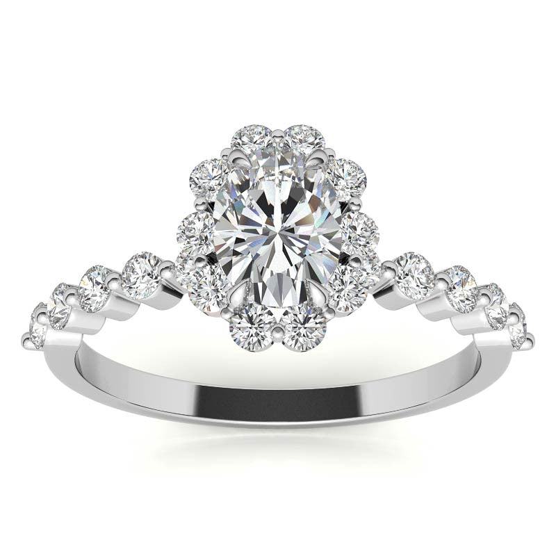 Oval Single Prong Halo Moissanite Engagement Ring