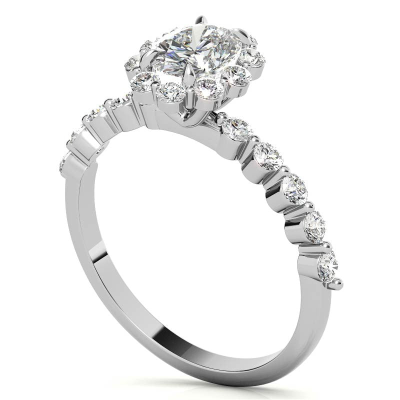 Oval Single Prong Halo Moissanite Engagement Ring