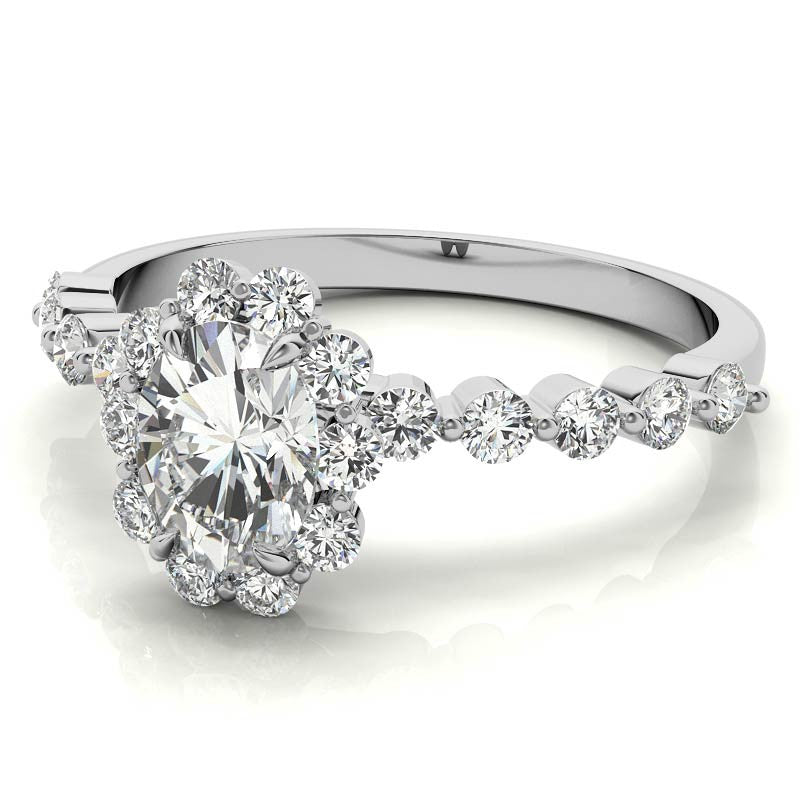 Oval Single Prong Halo Moissanite Engagement Ring
