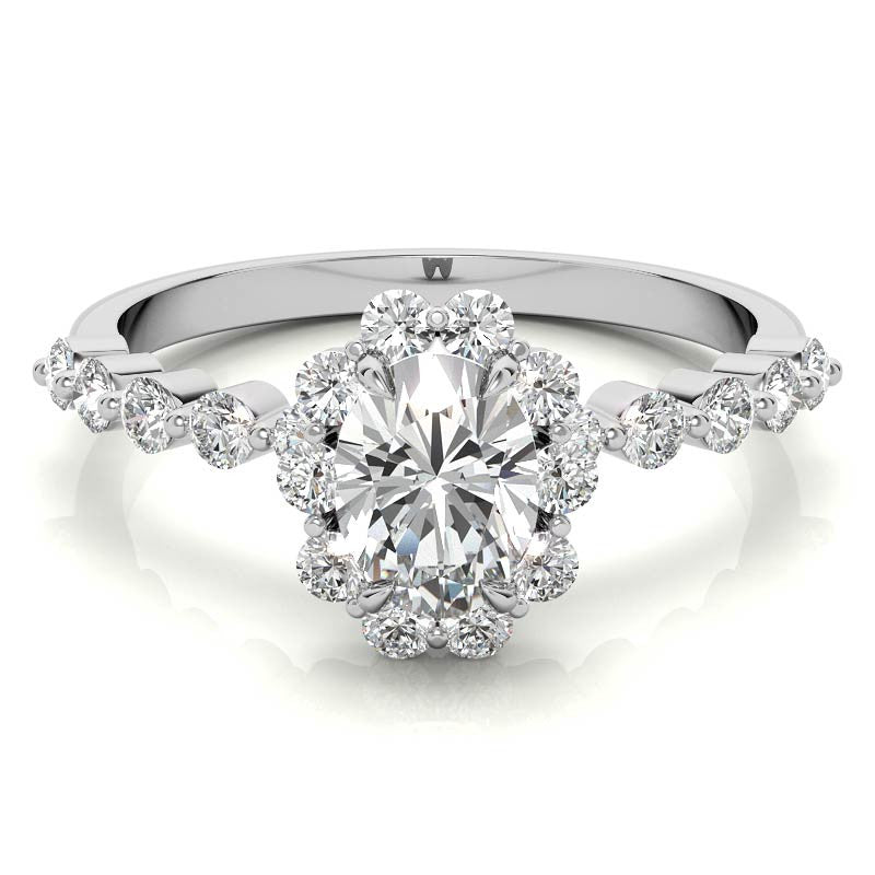Oval Single Prong Halo Moissanite Engagement Ring