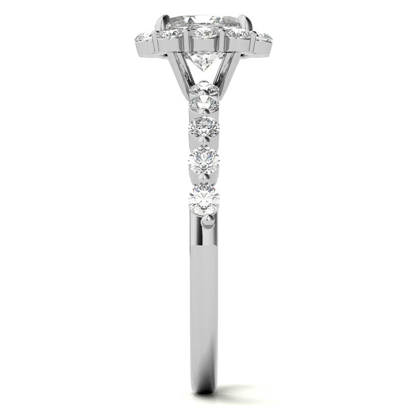 Oval Single Prong Halo Moissanite Engagement Ring