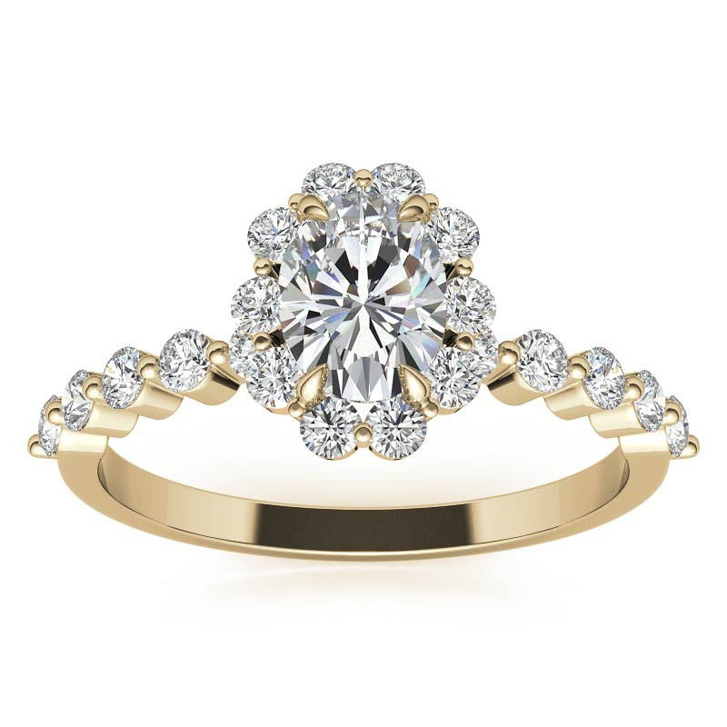 Oval Single Prong Halo Moissanite Engagement Ring
