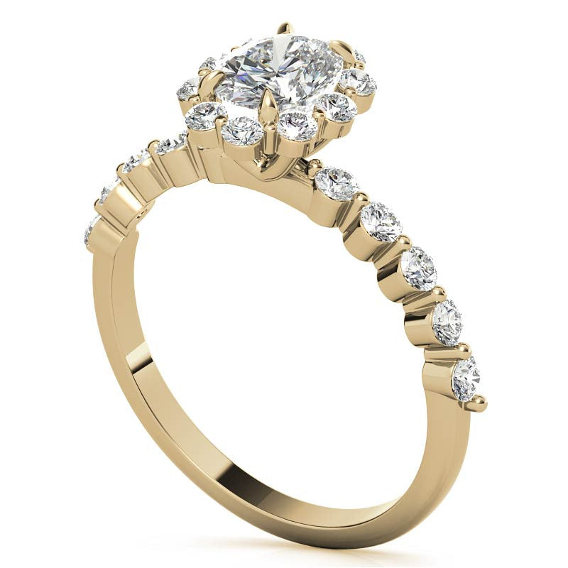 Oval Single Prong Halo Moissanite Engagement Ring